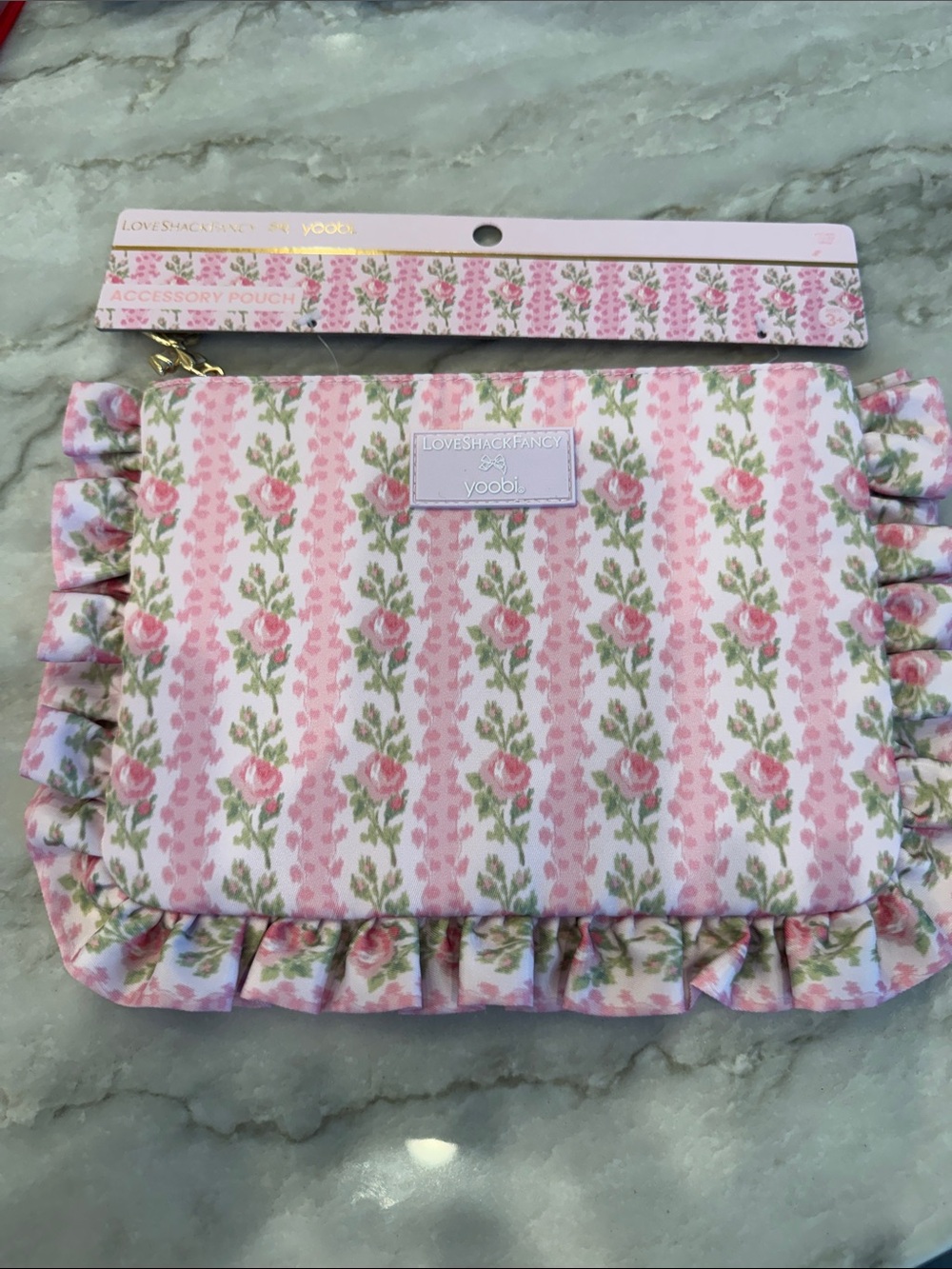 LoveShackFancy Kids Pink Floral Ruffle Accessory Pouch